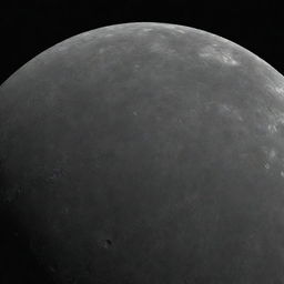 A breathtaking view of the planet Mercury, showcasing its barren, rocky surface with crater marks, against the backdrop of deep space, illuminated by a distant sun