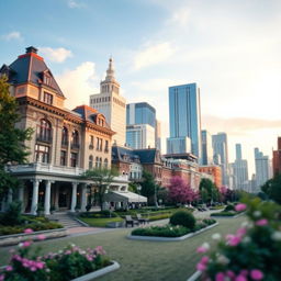 A serene urban landscape featuring a beautifully blurred city background, ideal for a tranquil photo spot