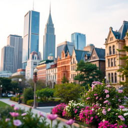 A serene urban landscape featuring a beautifully blurred city background, ideal for a tranquil photo spot