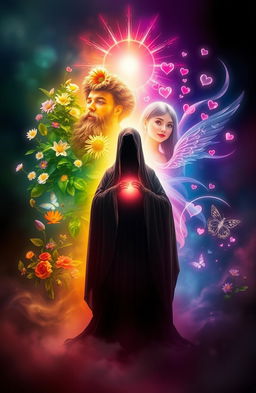A visually striking representation of Life, Love, and Death personified as three ethereal beings