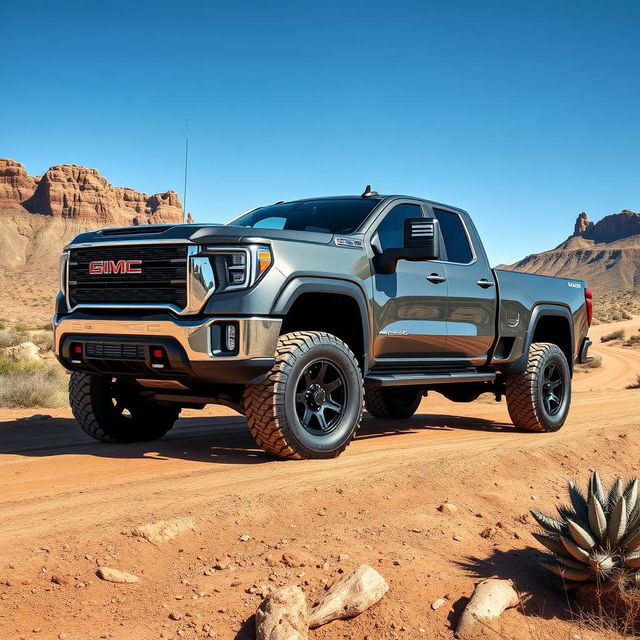 A powerful 2024 Sierra 3500 HD truck in a rugged and adventurous setting