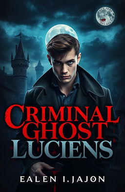 A captivating book cover design featuring a handsome young detective with piercing eyes, dressed in a vintage detective outfit