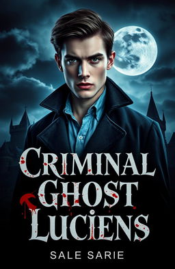 A captivating book cover design featuring a handsome young detective with piercing eyes, dressed in a vintage detective outfit