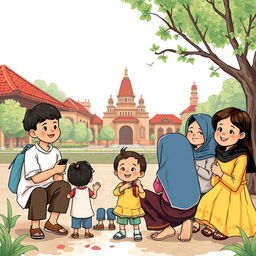 Ilustrasi kartun yang ceria tentang Perlindungan Anak Terpadu Berbasis Masyarakat di Kota Yogyakarta