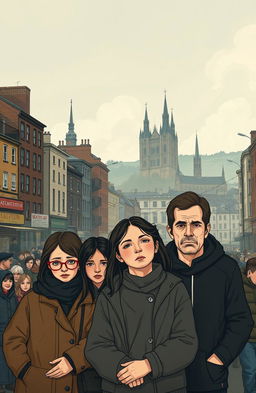 A poignant and evocative illustration capturing the essence of contemporary Scotland, reflecting the themes of familial love, societal struggles, and the duality of hate and love