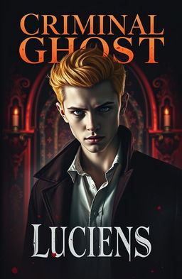 A book cover featuring a young, handsome detective with striking yellow hair and a captivating albino appearance, set against a dark, atmospheric royal backdrop
