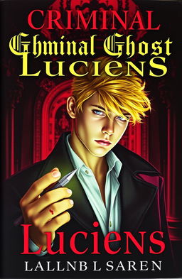 A book cover featuring a young, handsome detective with striking yellow hair and a captivating albino appearance, set against a dark, atmospheric royal backdrop