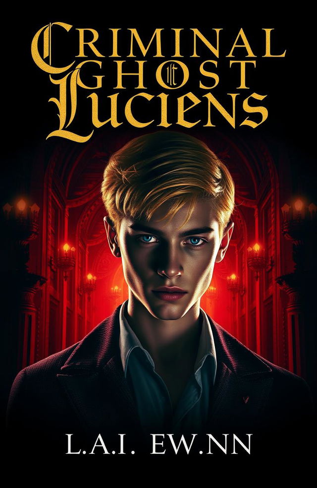 A book cover featuring a young, handsome detective with striking yellow hair and a captivating albino appearance, set against a dark, atmospheric royal backdrop