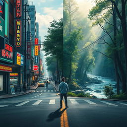 A captivating scene illustrating the transition from perception to reality