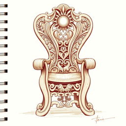 A beautifully detailed sketch inspired by a Taíno chair, featuring elaborate carvings and traditional Taíno symbols