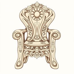 A beautifully detailed sketch inspired by a Taíno chair, featuring elaborate carvings and traditional Taíno symbols