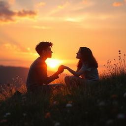 A romantic and heartwarming scene inspired by 'whisper of the heart,' depicting two young people in love sharing a quiet moment