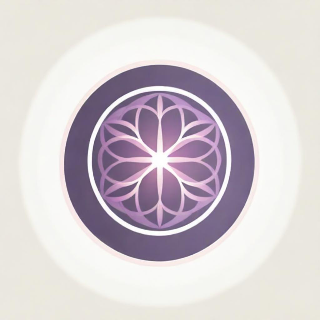 A graphic logo featuring the Flower of Life with eight petals, with sun rays radiating in all directions in a circular format, illustrated in delicate pink and purple tones for corporate usage