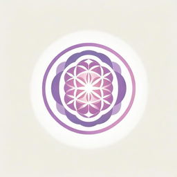 A graphic logo featuring the Flower of Life with eight petals, with sun rays radiating in all directions in a circular format, illustrated in delicate pink and purple tones for corporate usage