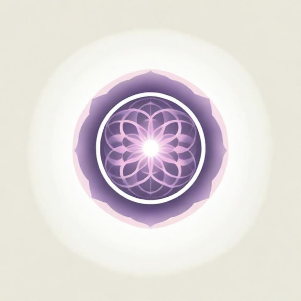 A graphic logo featuring the Flower of Life with eight petals, with sun rays radiating in all directions in a circular format, illustrated in delicate pink and purple tones for corporate usage