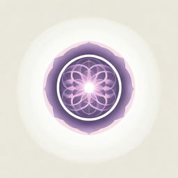 A graphic logo featuring the Flower of Life with eight petals, with sun rays radiating in all directions in a circular format, illustrated in delicate pink and purple tones for corporate usage