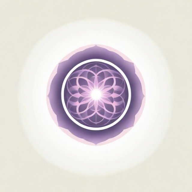 A graphic logo featuring the Flower of Life with eight petals, with sun rays radiating in all directions in a circular format, illustrated in delicate pink and purple tones for corporate usage