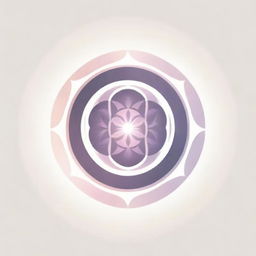 A graphic corporate logo displaying the Flower of Life with eight petals, surrounded by sun rays dispersing in all directions in a circle, presented in soft pink and purple hues