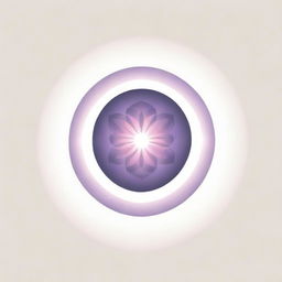 A graphically minimalistic corporate logo featuring the Flower of Life with eight petals, sun rays beaming all around in a circular pattern, rendered in soft pink and purple shades