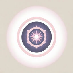 A graphically minimalistic corporate logo featuring the Flower of Life with eight petals, sun rays beaming all around in a circular pattern, rendered in soft pink and purple shades