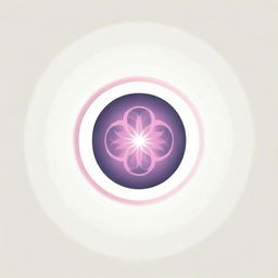 A graphically minimalistic corporate logo featuring the Flower of Life with eight petals, sun rays beaming all around in a circular pattern, rendered in soft pink and purple shades