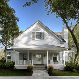 Two-story white house with a pitched roof and a car porch