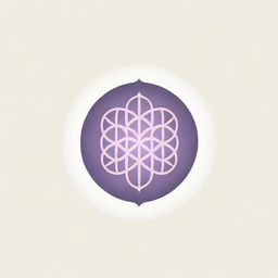 A minimalistic Eastern-ornamental corporate logo depicting the Flower of Life with eight petals, complemented by sun rays emanating in every direction, rendered in gentle hues of pink and purple