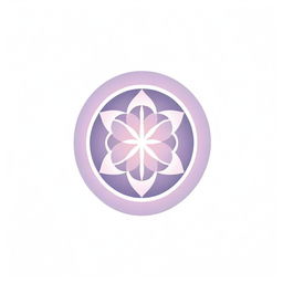 A minimalistic Eastern-ornamental corporate logo depicting the Flower of Life with eight petals, complemented by sun rays emanating in every direction, rendered in gentle hues of pink and purple