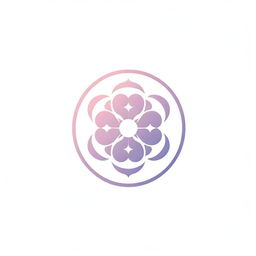 A minimalistic Eastern-ornamental corporate logo depicting the Flower of Life with eight petals, complemented by sun rays emanating in every direction, rendered in gentle hues of pink and purple