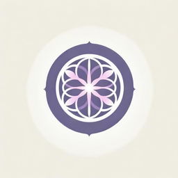 A minimalistic Eastern-ornamental corporate logo depicting the Flower of Life with eight petals, complemented by sun rays emanating in every direction, rendered in gentle hues of pink and purple