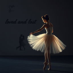 A thin ballerina gracefully dancing alone in the foreground