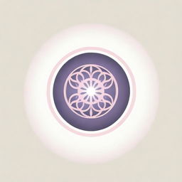 A minimalistic corporate logo presenting the Flower of Life in an Eastern ornamental style, with sun rays extending outward in a circular pattern, all rendered in gentle pink and purple graphic tones for business use