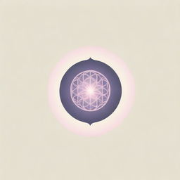 A stylish and minimalistic logo showcasing the Flower of Life in an Eastern ornament style, radiating sun rays in all directions illustrated in soft pink and purple hues, intended for establishment's representation