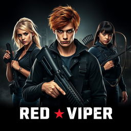 An engaging movie poster featuring a young man around 22 years old, with intense eyes and messy red hair, centered in the foreground