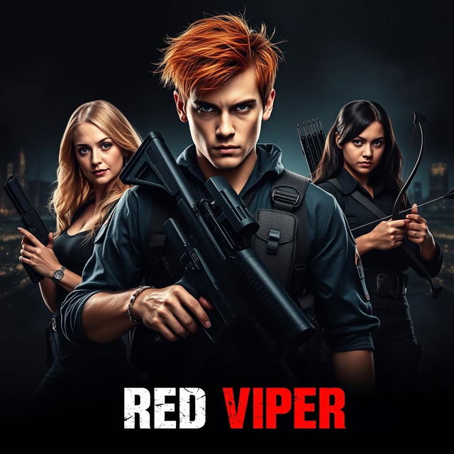 An engaging movie poster featuring a young man around 22 years old, with intense eyes and messy red hair, centered in the foreground