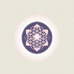 A stylish and minimalistic logo showcasing the Flower of Life in an Eastern ornament style, radiating sun rays in all directions illustrated in soft pink and purple hues, intended for establishment's representation