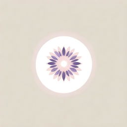 A stylish and minimalistic logo featuring an Eastern ornament-style flower, with sun rays emanating in a circular pattern, designed in soft pink and purple graphic hues, created specifically for establishment branding