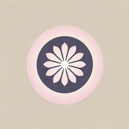 A stylish and minimalistic logo featuring an Eastern ornament-style flower, with sun rays emanating in a circular pattern, designed in soft pink and purple graphic hues, created specifically for establishment branding