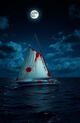 A dramatic scene set in the Caribbean Ocean on a partly cloudy moonlit night
