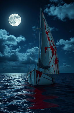 A dramatic scene set in the Caribbean Ocean on a partly cloudy moonlit night