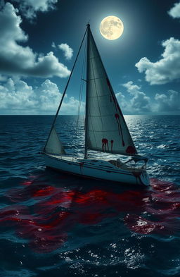 A dramatic scene set in the Caribbean Ocean on a partly cloudy moonlit night