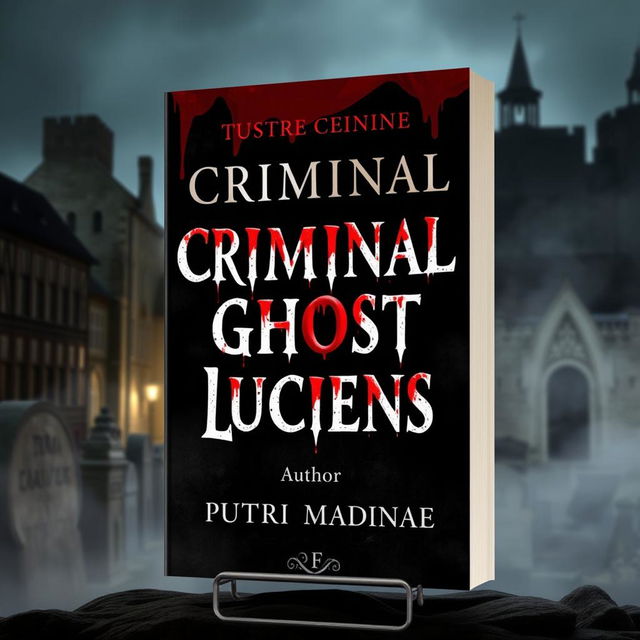 A book cover for 'Criminal Ghost Luciens' with the title written in blood dripping letters