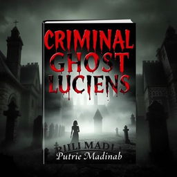 A book cover for 'Criminal Ghost Luciens' with the title written in blood dripping letters