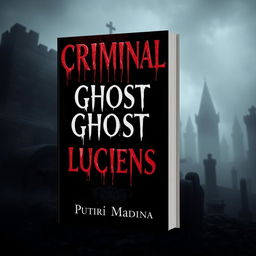 A book cover for 'Criminal Ghost Luciens' with the title written in blood dripping letters