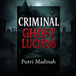 A book cover for 'Criminal Ghost Luciens' with the title written in blood dripping letters