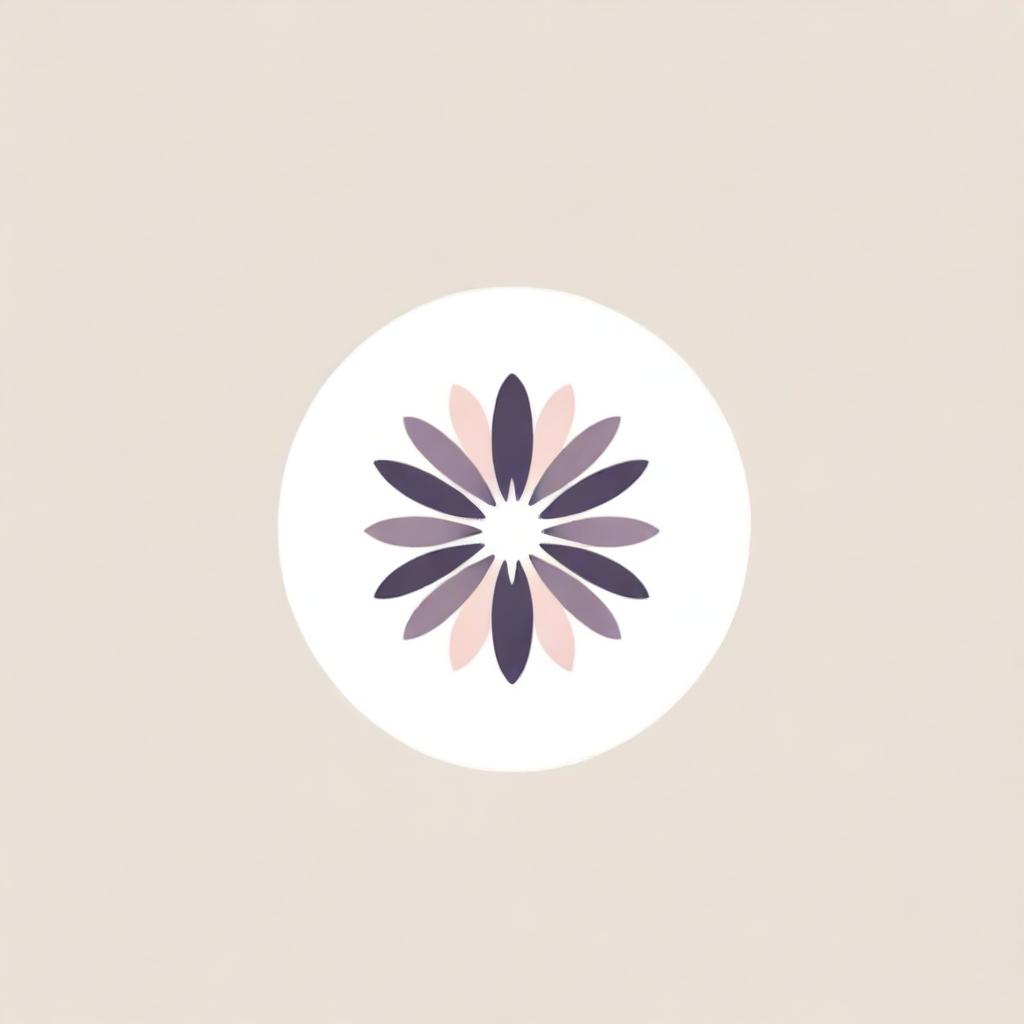 A stylish logo in a minimalistic style, portrayed as an Eastern flower with subtle radial design elements, drawn in soft pink and violet graphic shades, purposed for establishment branding