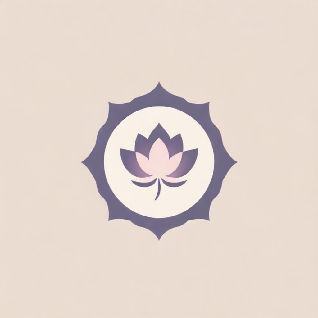 A stylish logo in a minimalistic style, portrayed as an Eastern flower with subtle radial design elements, drawn in soft pink and violet graphic shades, purposed for establishment branding