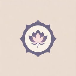 A stylish logo in a minimalistic style, portrayed as an Eastern flower with subtle radial design elements, drawn in soft pink and violet graphic shades, purposed for establishment branding