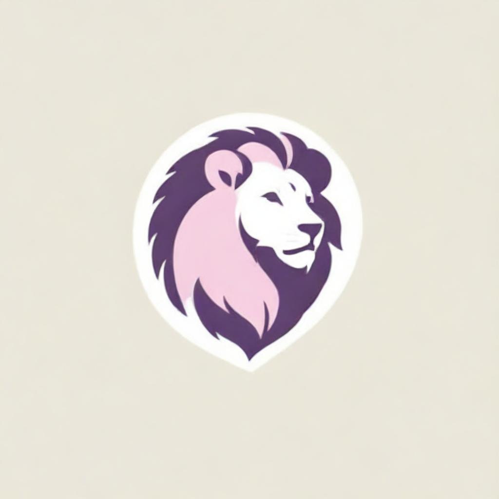 A stylish and minimalistic logo featuring a lion, exquisitely drawn in gentle pink and purple tones, intended specifically for establishment branding