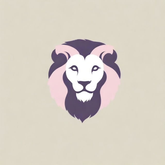 A stylish and minimalistic logo featuring a lion, exquisitely drawn in gentle pink and purple tones, intended specifically for establishment branding